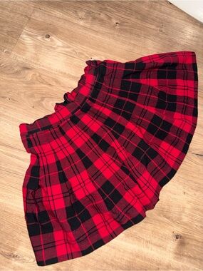 Red and black plaid skirt.